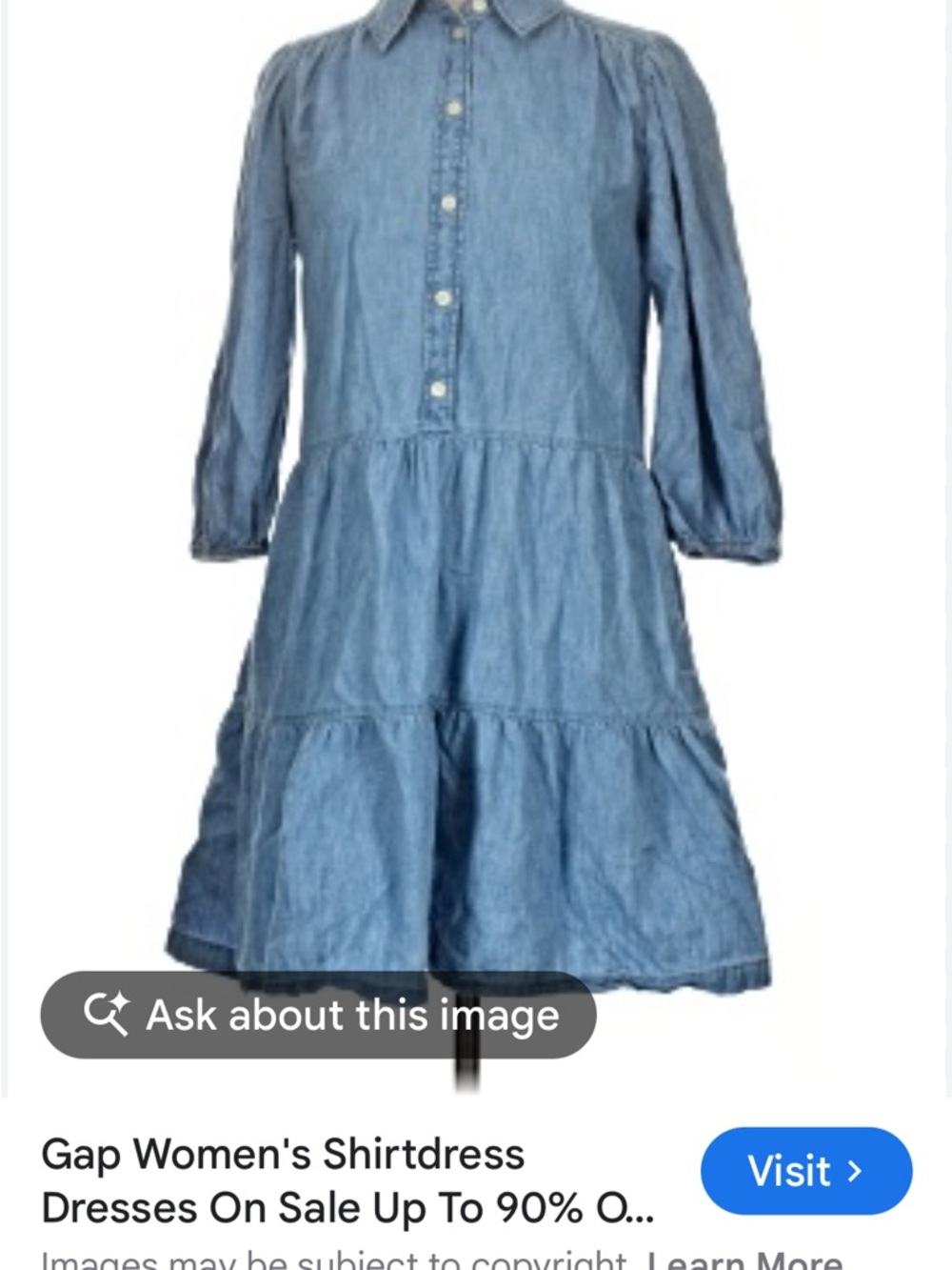 GAP Blue Denim Tiered Button-Front Cotton Boho Tiered Dress, Size S - Picture 6 of 10
